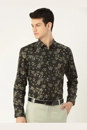 SOJANYA Men Black & Green Classic Fit Floral Printed Party Shirt