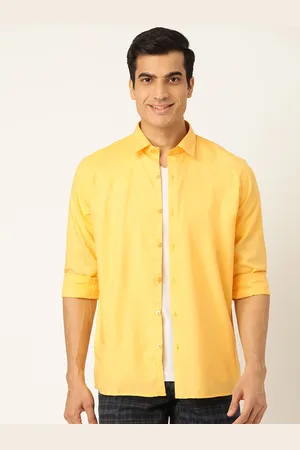 SOJANYA Men Yellow Classic Regular Fit Solid Casual Shirt
