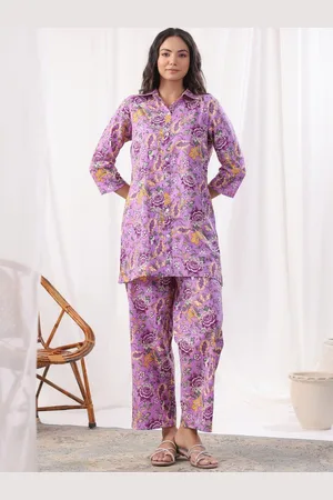 AUTUMN LANE Freya Printed Shirt Collar Pure Cotton Tunic With Trousers