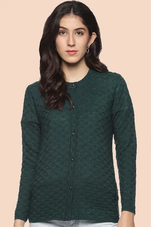 CLAPTON Women Cable Knit Self Design Cardigan