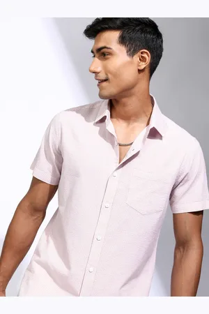 LocoMotive Men Spread Collar Vertical Striped Cotton Casual Shirt