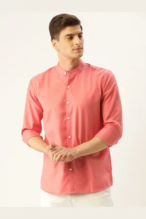 SOJANYA Men Coral Red Classic Regular Fit Solid Casual Shirt