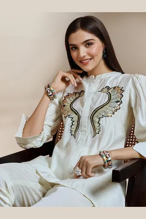 Ishin Embroidered Pure Cotton Tunic With Trouser Co-Ords