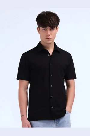 Flying Machine Men Spread Collar Solid Cotton Casual Shirt