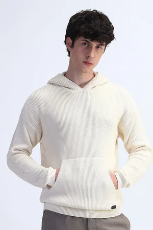 Flying Machine Men Pure Cotton Ribbed Hooded Pullover