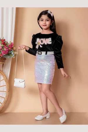 BAESD Girls Sequin Embellished Puff Sleeves Velvet Sheath Dress Comes with a belt
