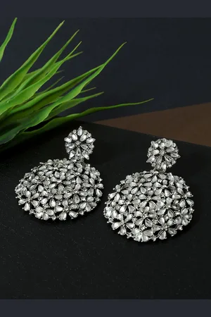 Sangria German Silver-Plated Rhinestone Studded Circular Drop Earrings