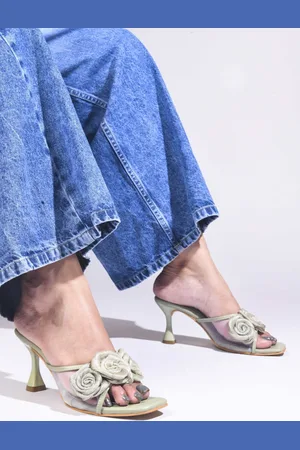 JM Looks Women Western - Embellished Slim Heel Sandals With Flower Details