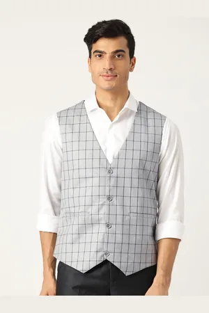 SOJANYA Men Grey & Navy Blue Checked Formal Waistcoat