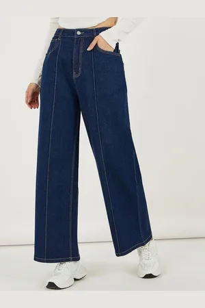 Styli Women High Rise Pintuck Detail Wide Leg Jeans