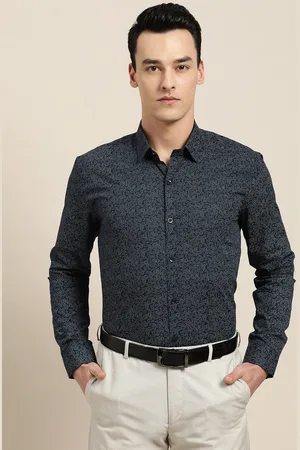 SOJANYA Men Navy Blue & White Classic Regular Fit Printed Formal Shirt