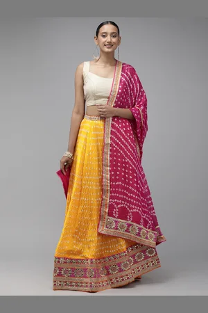 Jaipur Yellow & Pink Patchwork Ready to Wear Lehenga & Unstitched Blouse With Dupatta