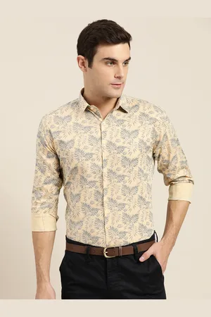 SOJANYA Men Beige & Navy Blue Classic Fit Printed Smart Casual Shirt