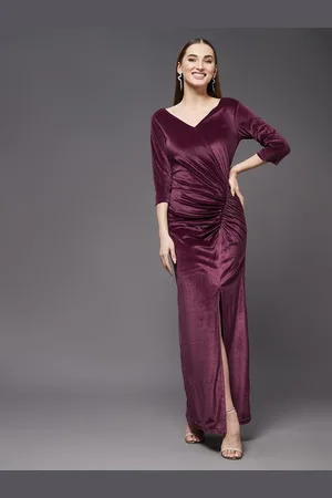 Miss Chase Women Velvet Front Slit Maxi Dress