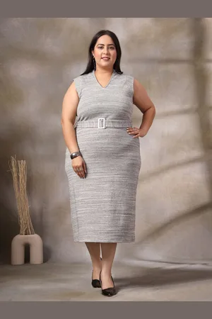 KASSUALLY Women Plus Size Cotton Sheath Midi Dress