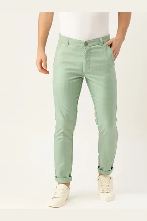 SOJANYA Men Sea Green & Yellow Smart Fit Checked Regular Trousers