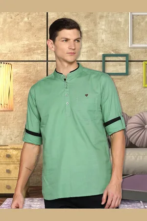 Kuons Avenue Mandarin Collar Roll Up Sleeves Linen Cotton Kurta