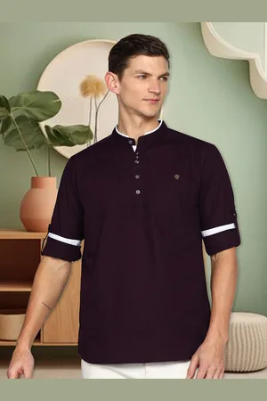 Kuons Avenue Mandarin Collar Roll Up Sleeves Linen Cotton Kurta