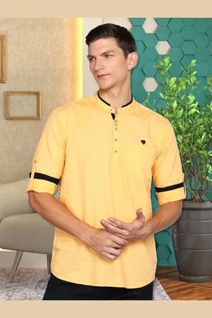 Kuons Avenue Mandarin Collar Roll Up Sleeves Linen Cotton Kurta