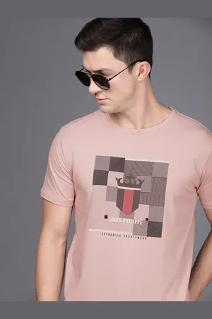 Louis Philippe Men Pink Brand Logo Printed Slim Fit T-shirt
