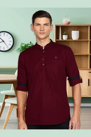 Kuons Avenue Mandarin Collar Roll Up Sleeves Linen Cotton Kurta