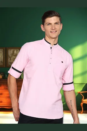 Kuons Avenue Band Collar Linen Regular Kurta