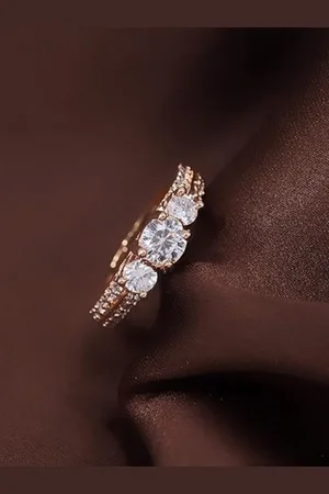 I Jewels Rose Gold-Plated Cubic Zirconia Studded Adjustable Finger Ring