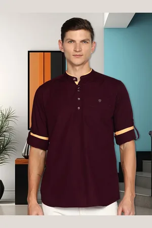 Kuons Avenue Mandarin Collar Roll Up Sleeves Linen Cotton Kurta