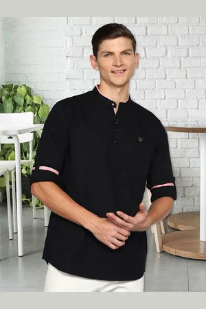 Kuons Avenue Mandarin Collar Roll Up Sleeves Linen Cotton Kurta