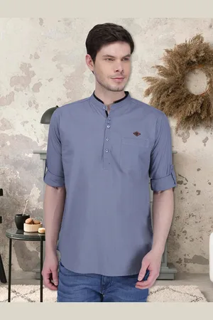 Kuons Avenue Mandarin Collar Roll-Up Sleeve Linen Kurta
