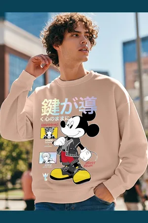Bewakoof Brown Mickey Printed Fleece Sweatshirt