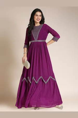MADHURAM Ethnic Motif Embroidered Pleated Georgette Gown Ethnic Dress