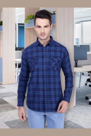 Kuons Avenue Men Blue Smart Slim Fit Tartan Checks Checked Casual Shirt