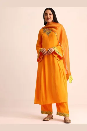 KALKI Fashion Floral Embroidered Sequnnied A-Line Kurta With Palazzos And Dupatta
