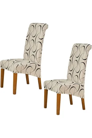 HOKIPO Beige & Black 2 Pieces Printed Dining Chair Covers