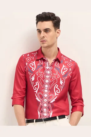 The Bear House Men Slim Fit Spread Collar Abstract Printed Casual Shirt