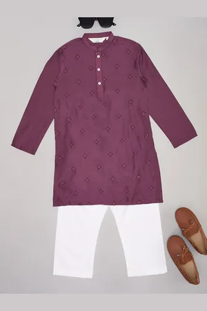 Pantaloons Boys Floral Embroidered Sequinned Straight Kurta With Pyjama