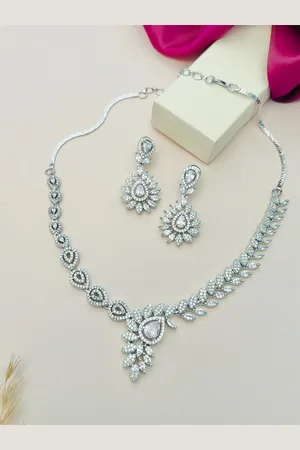 ABDESIGNS Enchanting Silver Plated American Diamond Necklace