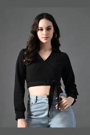 Roadster The Lifestyle Co Full Sleeves Cropped Wrap Top