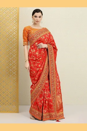 Trendmalls Floral Beads and Stones Pure Silk Banarasi Saree