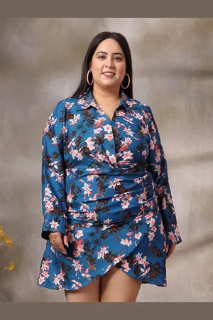 KASSUALLY Women Plus Size Floral Printed Wrap Mini Dress