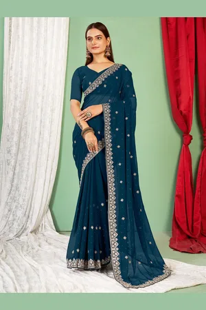 Mitera Women Embellished Beads and Stones Saree With Unstitched Blouse Piece