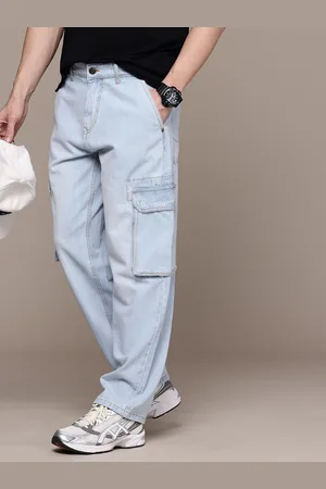 WROGN Men Loose Cargo Fit Pure Cotton Light Fade Jeans