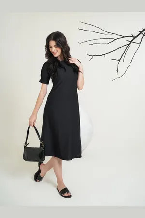 PURVAJA Women Round Neck A-Line Midi Dress