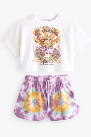 Next Girls Sequin Celestial Graphic T-Shirt and Tie Dye Shorts Set