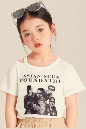 LULU & SKY Girls Printed Round Neck Short Sleeves Cotton Top