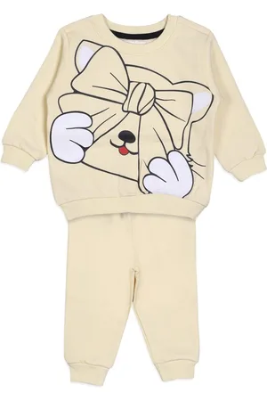 White Snow Infants Girls Printed Round Neck Fleece Sweatshirt With Joggers