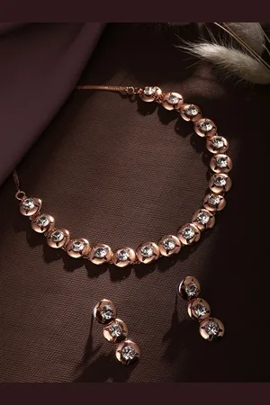 Asmitta Jewellery Rose Gold-Plated American Diamond Studded Necklace and Earrings