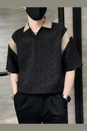 HERE&NOW Men Self Design Polo Collar Oversized T-shirt