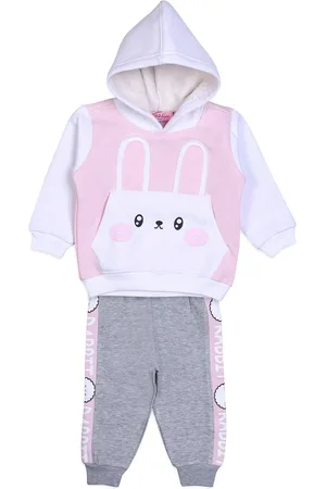 White Snow Infants Girls Embroidered Hooded Fleece Sweatshirt With Joggers